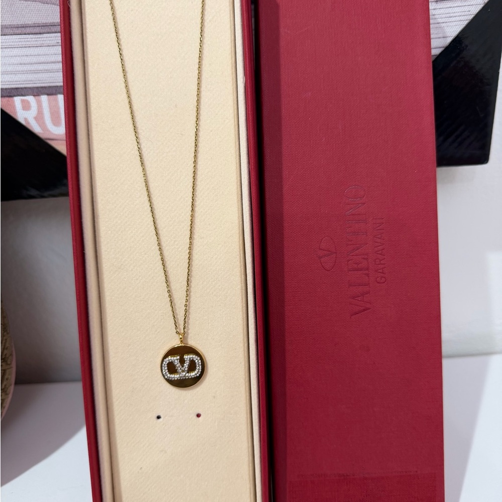 Valentino Garavani Gold and Crystal Pendant Necklace
